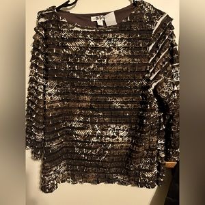 Coldwater creek ruffle blouse. Black and brown. Size Large 14-16.